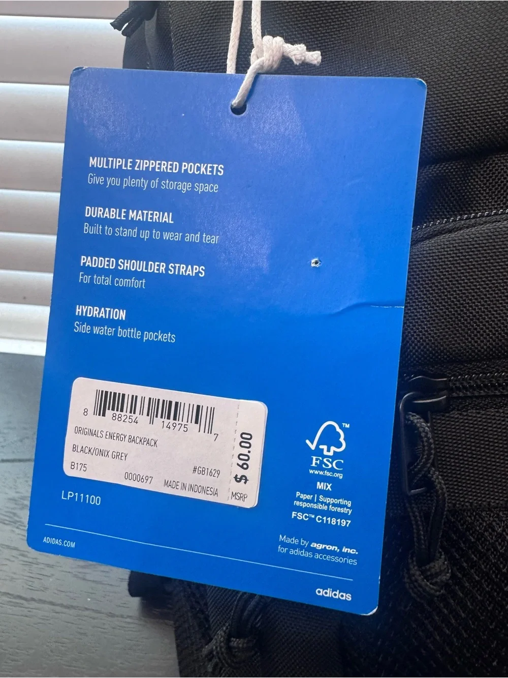 adidas Black Backpack with Front Mesh Pocket